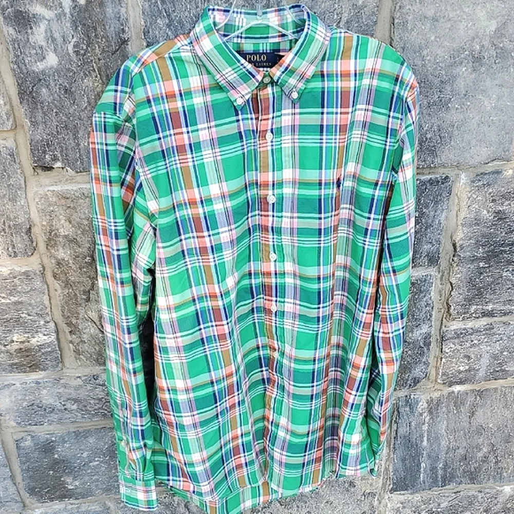 Polo by Ralph Lauren Green and Blue Casual Button Down Shirt Large